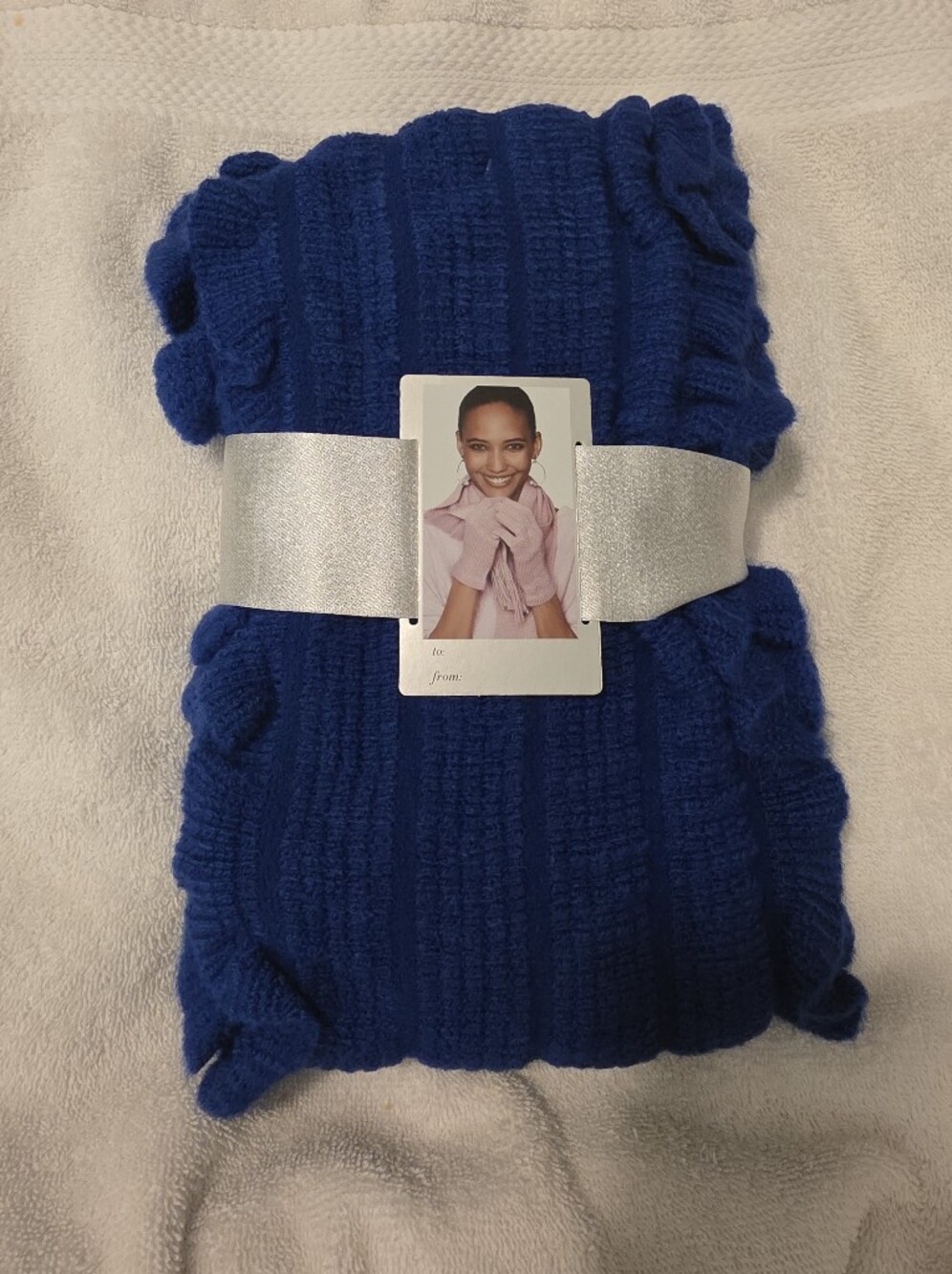 NavyThick Cable Knit Scarf and Glove Set